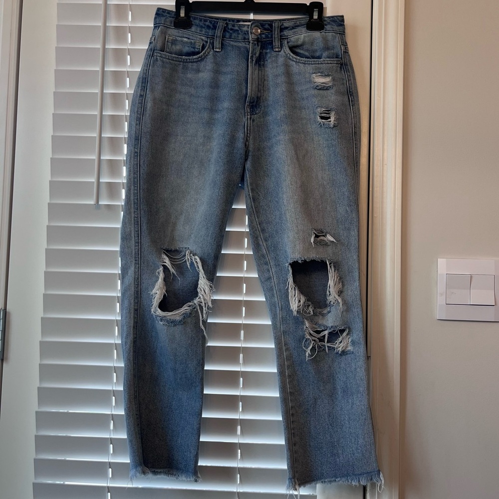 Flying Monkey Light Blue Distressed Straight Leg Jeans size 27